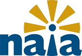 Logo for the National Association of Intercollegiate Athletics (NAIA). The image features the letters "naia" in lowercase blue font, with a stylized yellow sunburst design above the "i".